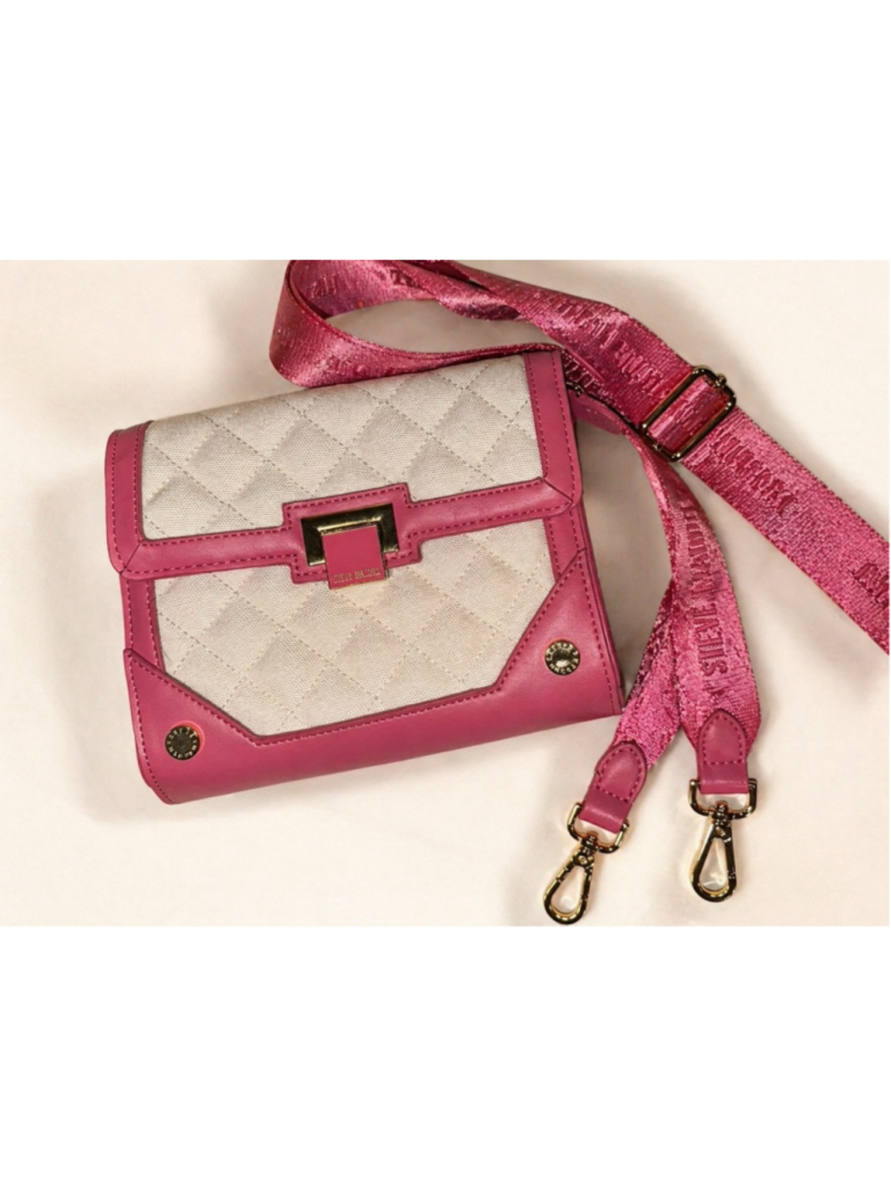 Steve Madden Pink Quilted Canvas Crossbody Wallet Bag Strap
